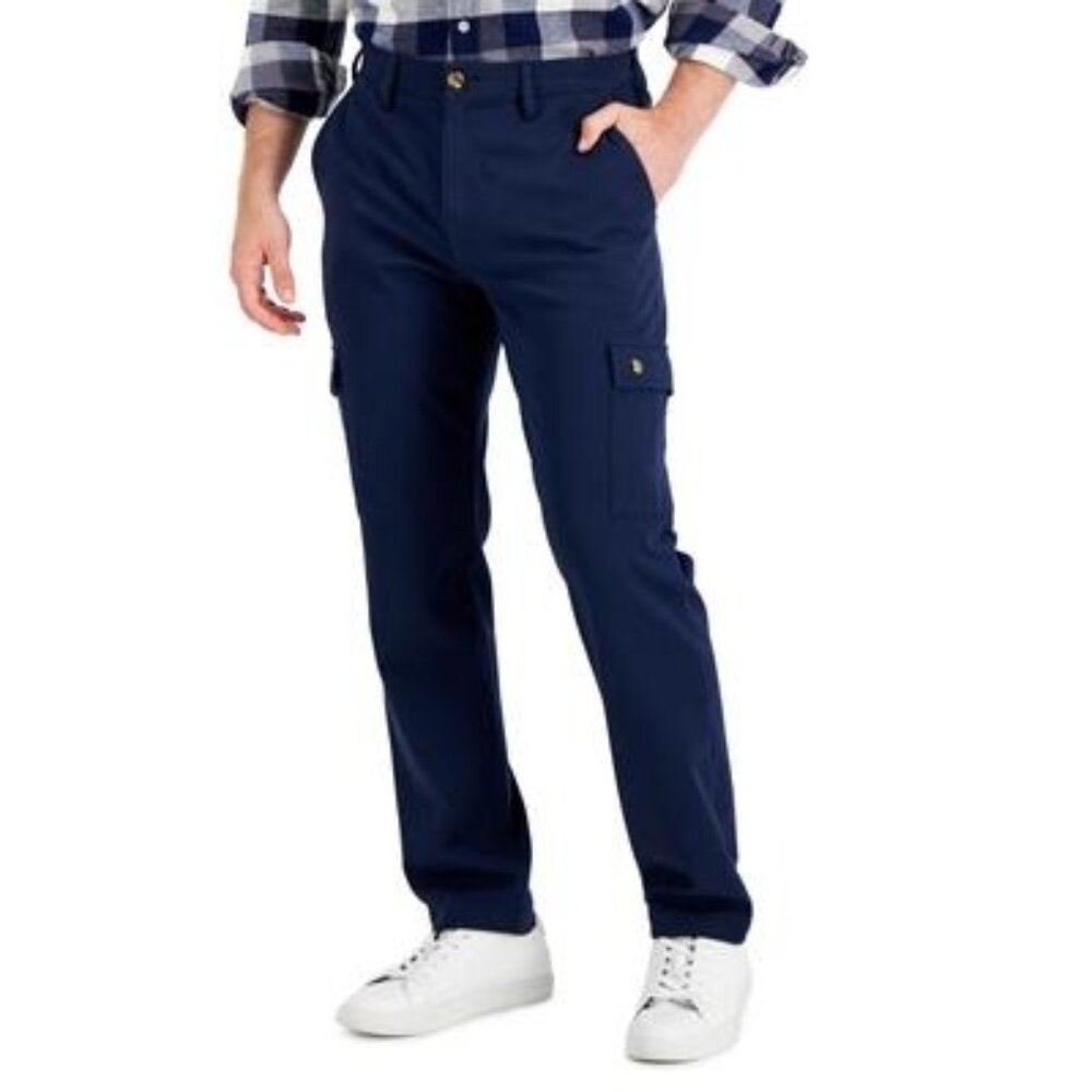 Club Room Mens Stretchable Regular Fit Cargo Pants Navy Blue Size 32x30 NWT